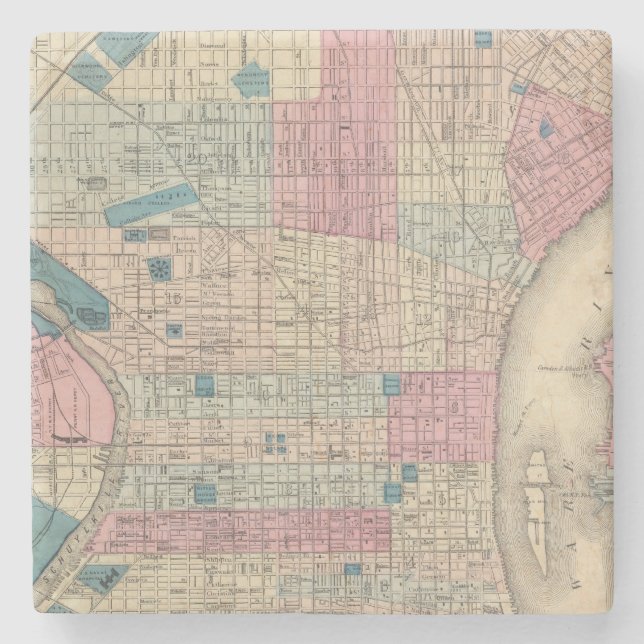 Posavasos De Piedra Mapa de Philadelphia, Pennsylvania (Anverso)