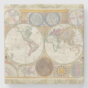 Posavasos De Piedra Mapa de viaje mundial geografía antigua vintage