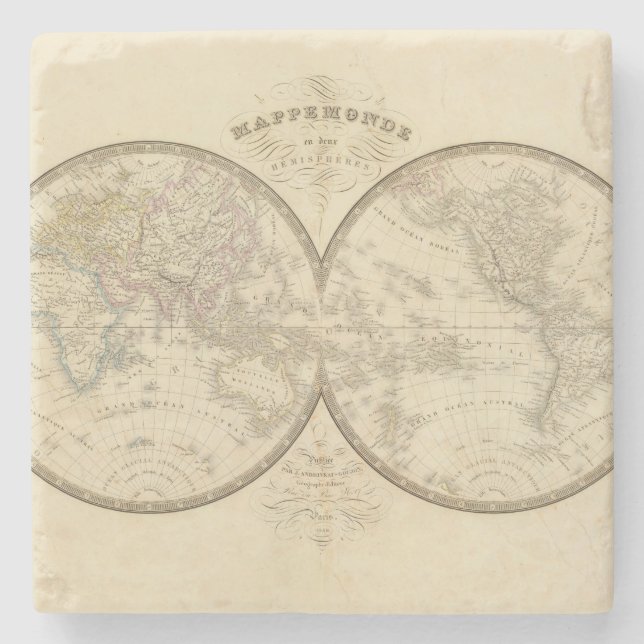 Posavasos De Piedra Mapa del atlas del mundo (Anverso)