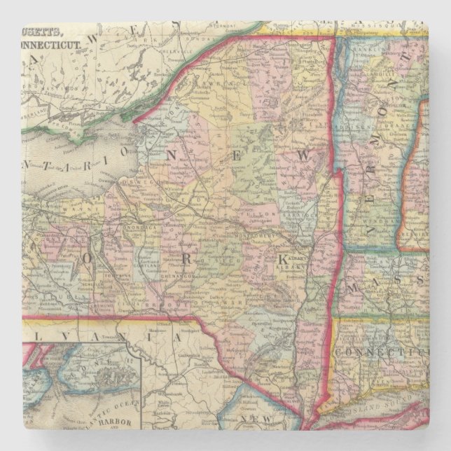 Posavasos De Piedra Mapa del condado de los estados de Nueva York (Anverso)