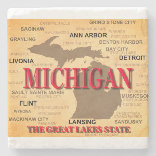 Posavasos De Piedra Mapa del estado de Michigan, Detroit, Lansing