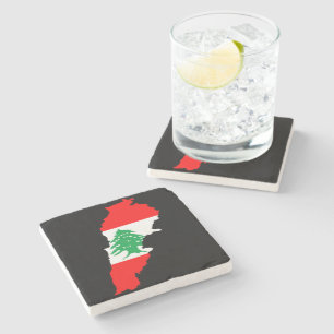 Posavasos De Piedra Mapa del Líbano con bandera