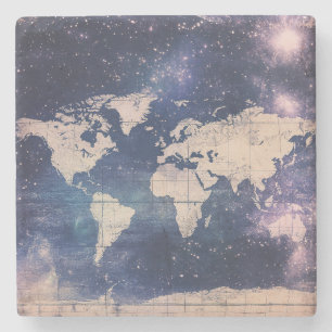 Posavasos De Piedra Mapa del mundo de la púrpura vintage celestial (8)