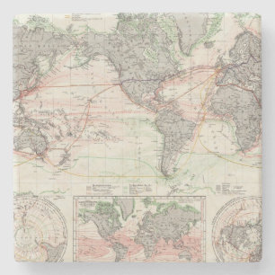 Posavasos De Piedra Mapa del mundo de las corrientes de océano
