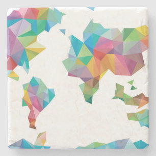 Posavasos De Piedra Mapa del mundo hecho de formas geométricas