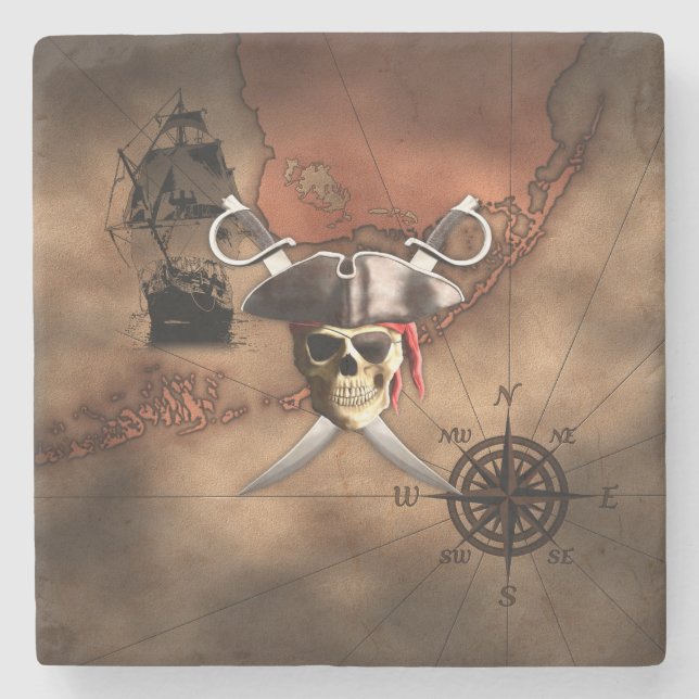 Posavasos De Piedra Mapa del pirata (Anverso)