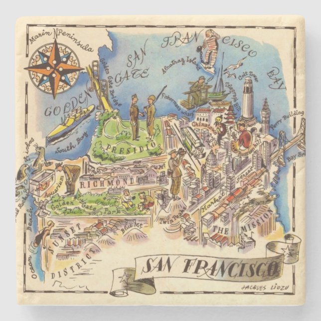Posavasos De Piedra Mapa ilustrado de San Francisco (Anverso)