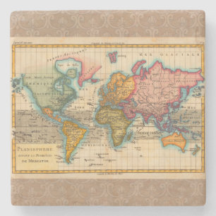 Posavasos De Piedra Mapa Mundial 1780 Planisferio Antiguo de Bonne 
