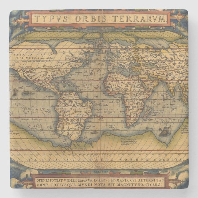 Posavasos De Piedra Mapa Mundial Viaje Antiguo Ortelius Europa (Anverso)
