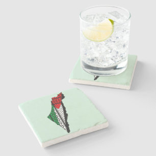 Posavasos De Piedra Mapa palestino con bandera y patrón de Keffiyeg