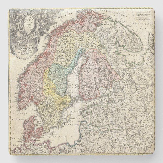 Posavasos De Piedra Mapa Vintage de Escandinavia (Anverso)
