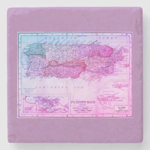 Posavasos De Piedra Mapa vintage de Puerto Rico, 1898