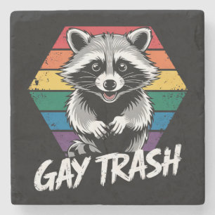 Posavasos De Piedra Mapache de basura gay Orgullo LGBTQ Vintage
