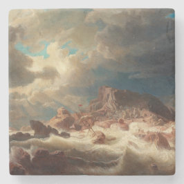 Posavasos De Piedra Mar tormentoso con un naufragio (por Marcus Larson