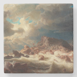 Posavasos De Piedra Mar tormentoso con un naufragio (por Marcus Larson