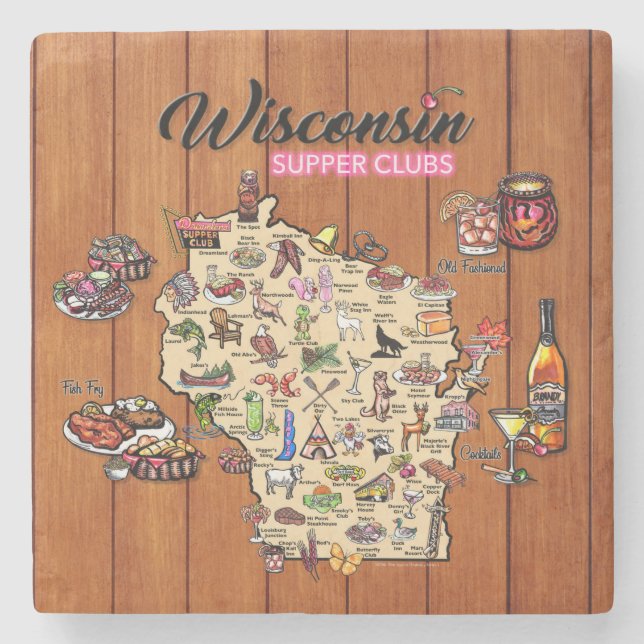 Posavasos De Piedra Marble Coaster - Wisconsin Supper Club Map (Anverso)