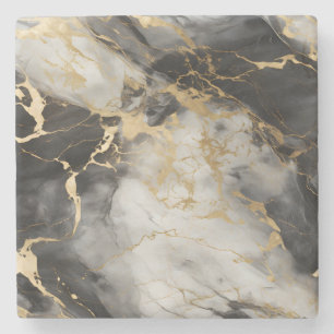 Posavasos De Piedra Marble de lujo blanco, dorado y negro elegante