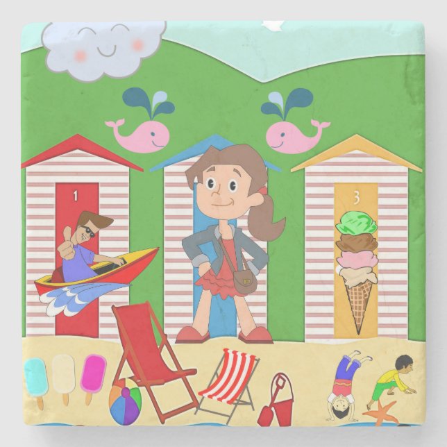 Posavasos De Piedra Marble Stone Coaster Beach Fun Ice Crema (Anverso)