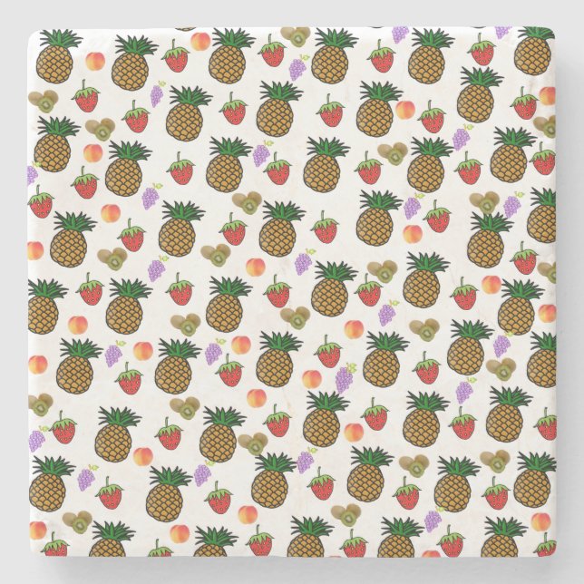 Posavasos De Piedra Marble Stone Coaster Pineapple Strawberries Fruit  (Anverso)