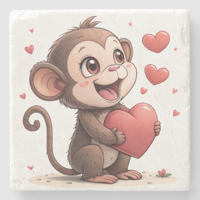Posavasos De Piedra Marble Stone Coaster Valentine's Day Monkey Red  (Anverso)