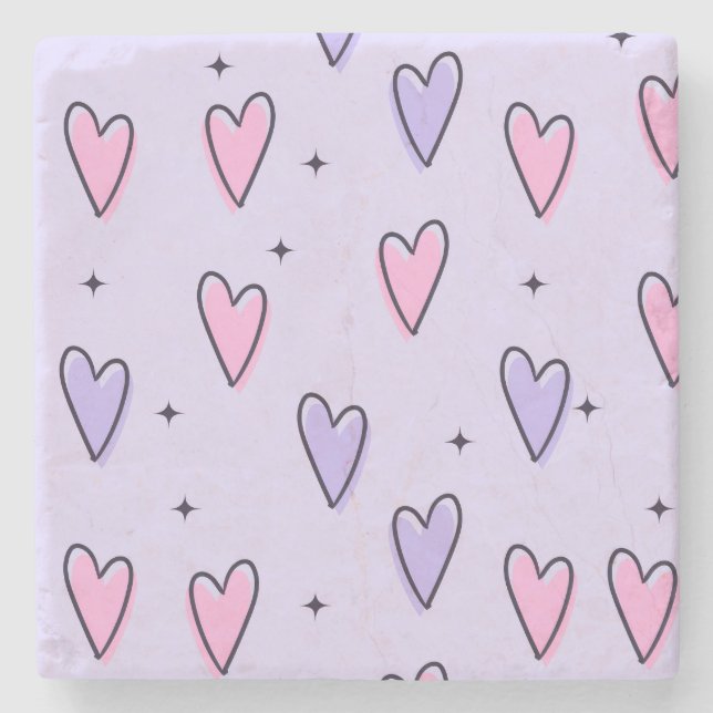 Posavasos De Piedra Marble Stone Coaster Valentine's Day Pink Purple  (Anverso)