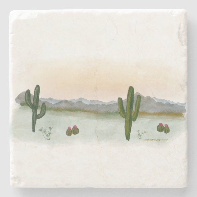 Posavasos De Piedra Marble Trivet | Sunset de la montaña del desierto (Anverso)