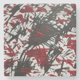 Posavasos De Piedra Marcas abstractas en negro y rojo