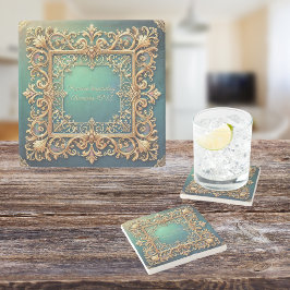 Posavasos De Piedra Marco cuadrado de filigrana personalizable 