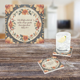 Posavasos De Piedra Marco de Flor de Otoño Verso Personalizable