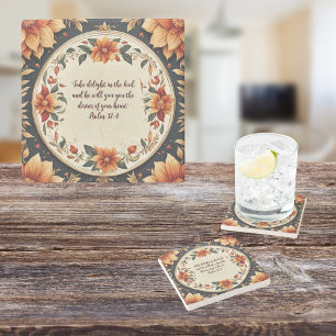 Posavasos De Piedra Marco de Flor de Otoño Verso Personalizable