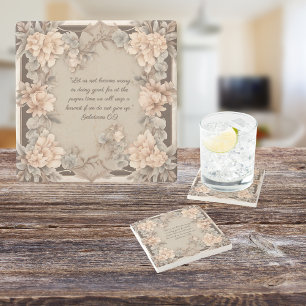 Posavasos De Piedra Marco de Floral de Melocotón Mocha Versículo de la