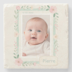 Posavasos De Piedra Marco de Foto Vacío Floral Acuarela Pastel