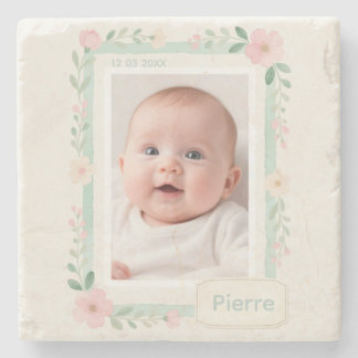 Posavasos De Piedra Marco de Foto Vacío Floral Acuarela Pastel