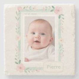 Posavasos De Piedra Marco de Foto Vacío Floral de Acuarela Pastel