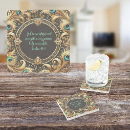 Posavasos De Piedra Marco de pluma de pavo real grueso personalizable 