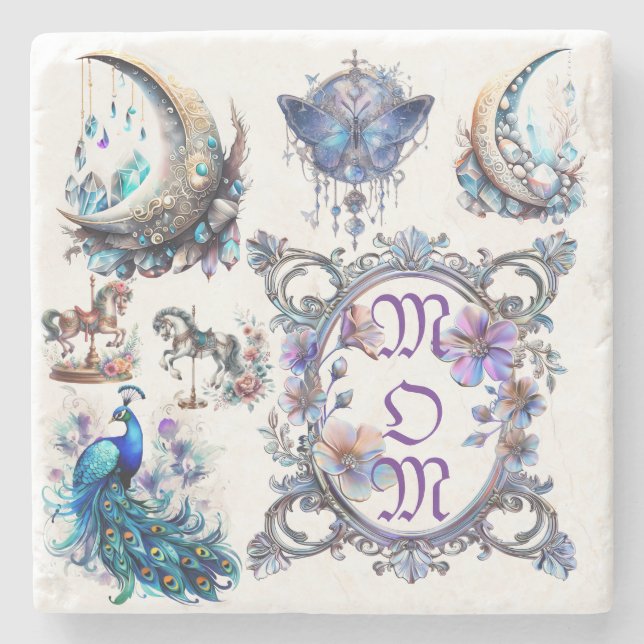 Posavasos De Piedra Marco floral de mamá (Anverso)