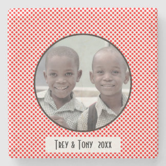 Posavasos De Piedra Marco fotográfico de puntos de Polka Blanco Rojo