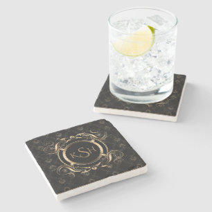 Posavasos De Piedra Marco giratorio monocromático negro y dorado USB C