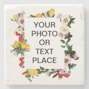Posavasos De Piedra Marco mediterráneo personalizable afrutado floral 