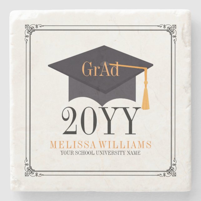 Posavasos De Piedra Marco negro y graduación de Gorras 2016 (Anverso)