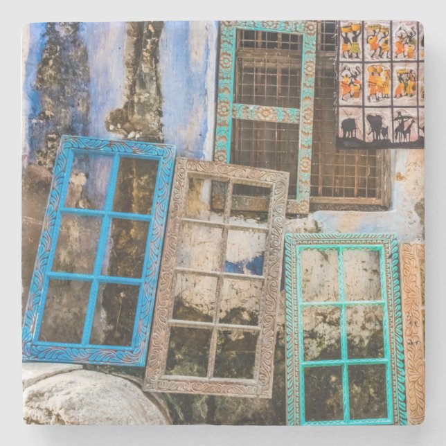 Posavasos De Piedra Marcos de ventana coloridos (Anverso)