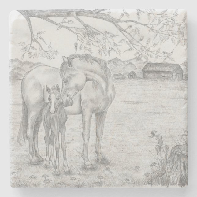 Posavasos De Piedra Mare y Foal (Anverso)