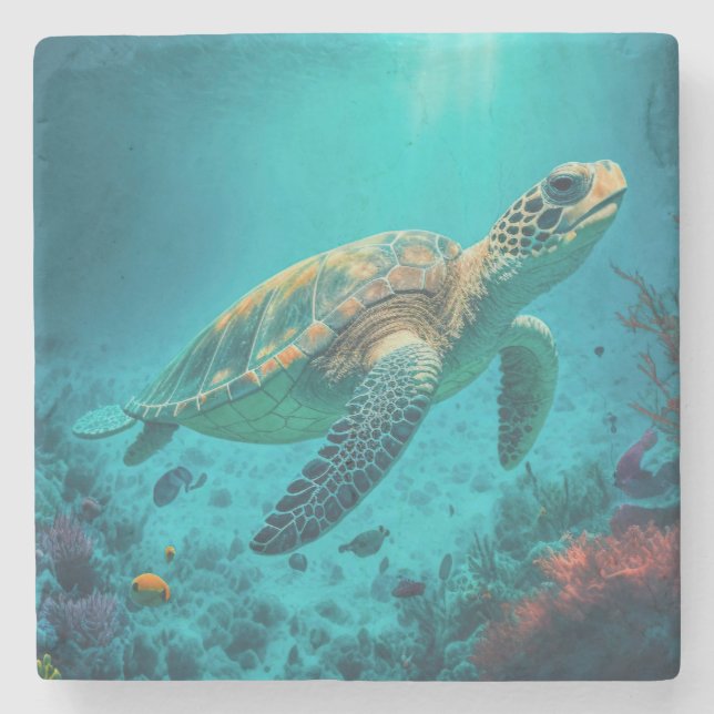 Posavasos De Piedra Marea Turtle Ocean Marine Life Beach Animales de l (Anverso)