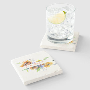 Posavasos De Piedra Margaritas acuarela personalizadas 