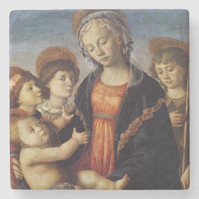 Posavasos De Piedra María y el Niño Jesús con Navidades de ángeles (Anverso)