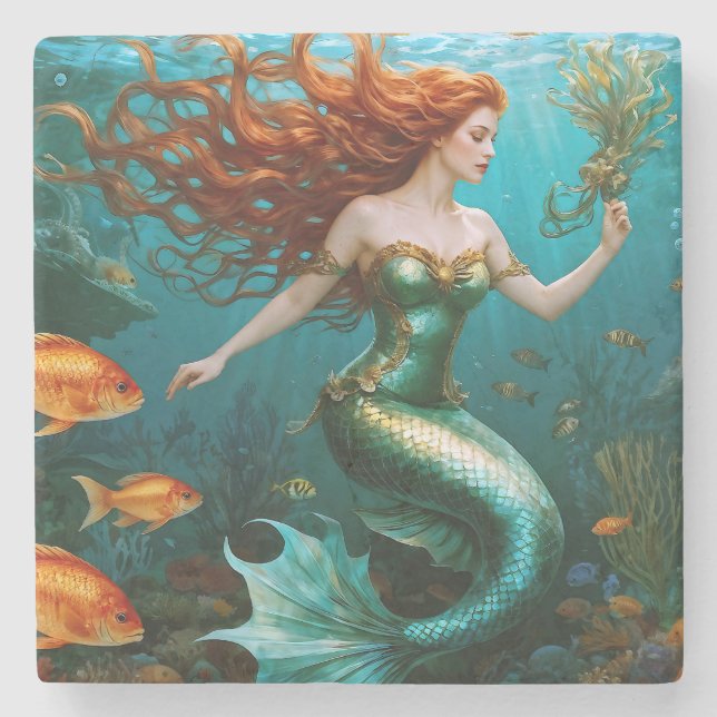 Posavasos De Piedra "Marielle" - Hermosa sirena bailarina (Anverso)