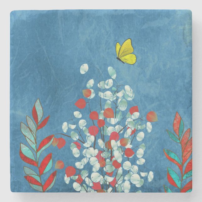 Posavasos De Piedra Mariposa Amarilla (Anverso)