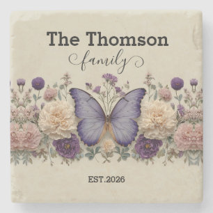 Posavasos De Piedra Mariposa Azul Vintage con Floral para Familia