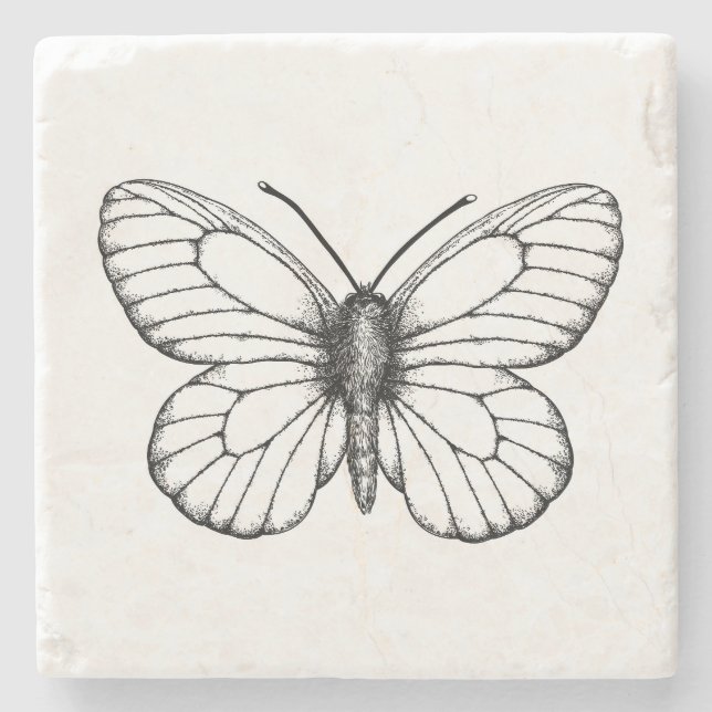 Posavasos De Piedra Mariposa blanca (Anverso)