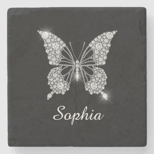 Posavasos De Piedra Mariposa de Diamante Blanco, Nombre de Script DIY,